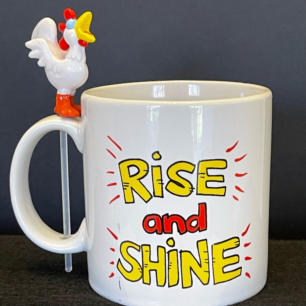Rise and Shine Coffee / Tea Mug with Rooster Stir Stick